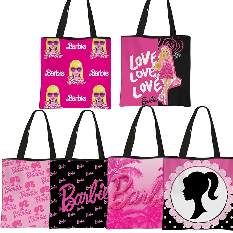 

30 Styles Kawaii Barbie Printed Handbag Anime Fashion Students Large Capacity Polyester Shopping Shoulder Bag Tote Pouch Gifts