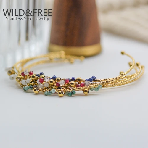 WILD & FREE Boho-여성을 위한 빈티지 컬러풀 비즈 팔찌, 골드 컬러 얇은 팔찌 참 유행 주얼리 4