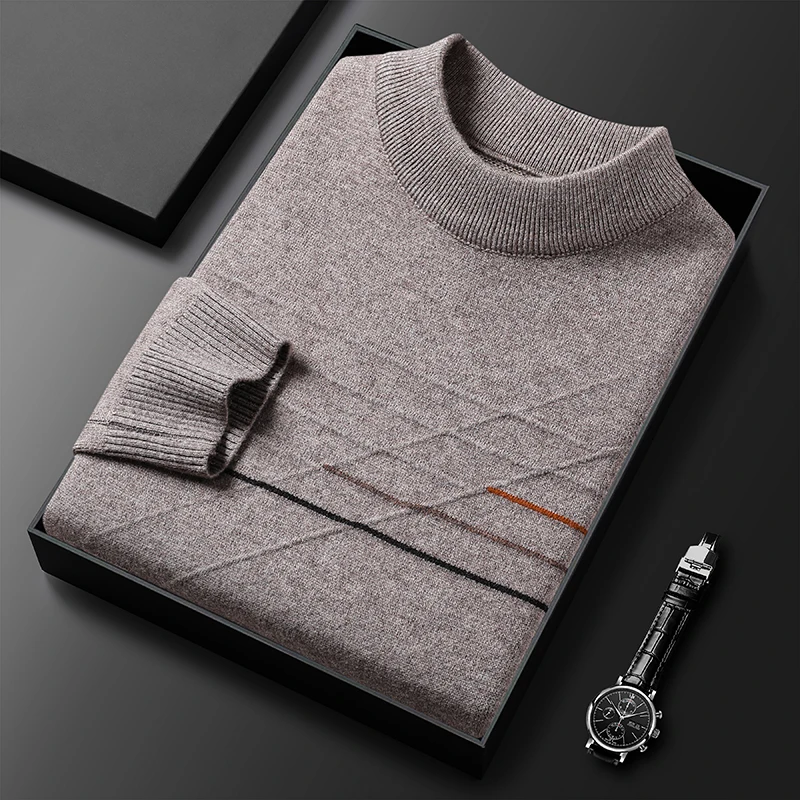 

Camel Men's Casual Striped Sweater Classic Slim Fit Thickened Comfortable Simple Long-sleeved Pullover Knitted Sweater