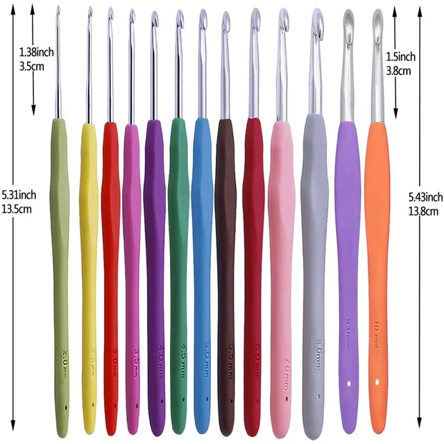 9pcs Crochet Hook Kit 2.5-6cm Ergonomic Soft Handle Aluminum Hooks