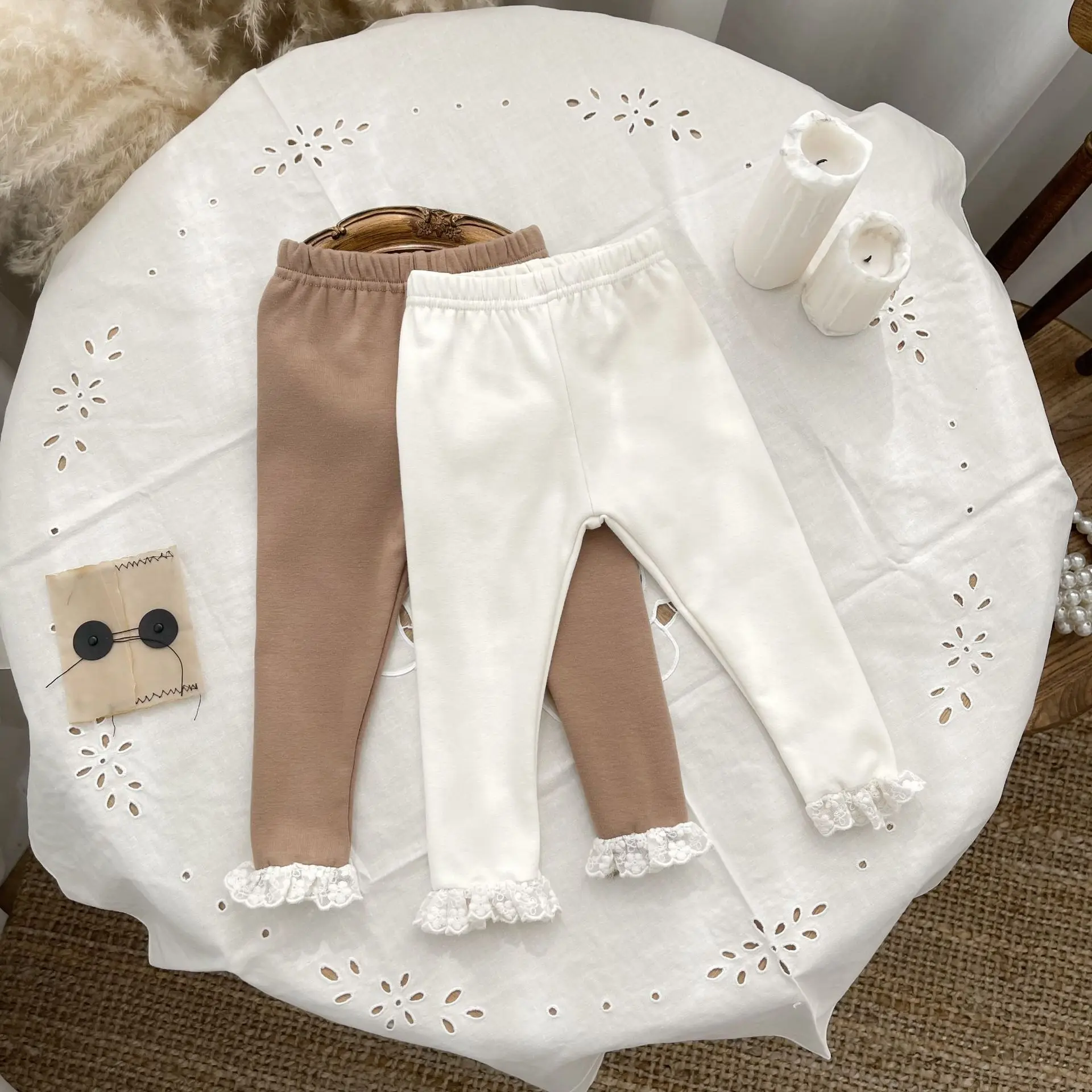 Newborn Baby Girl Solid Leggings Cotton Infant Lace Pants Kids Casual Full Length Girls Trousers Toddler Bottom Pants