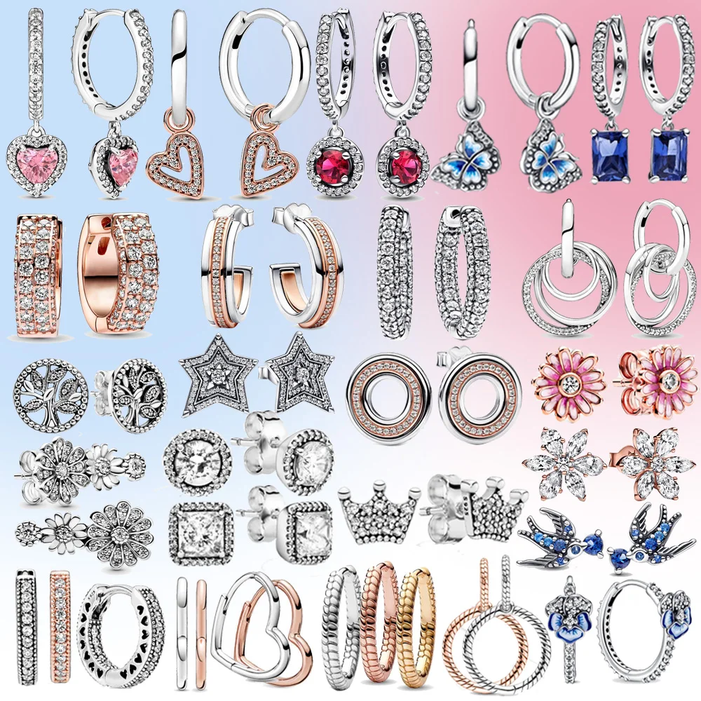 

Original Authentic 925 Sterling Silver Earrings Sparkling Freehand Heart Hoop plata Pandora Earrings Women Fashion Jewelry Gift