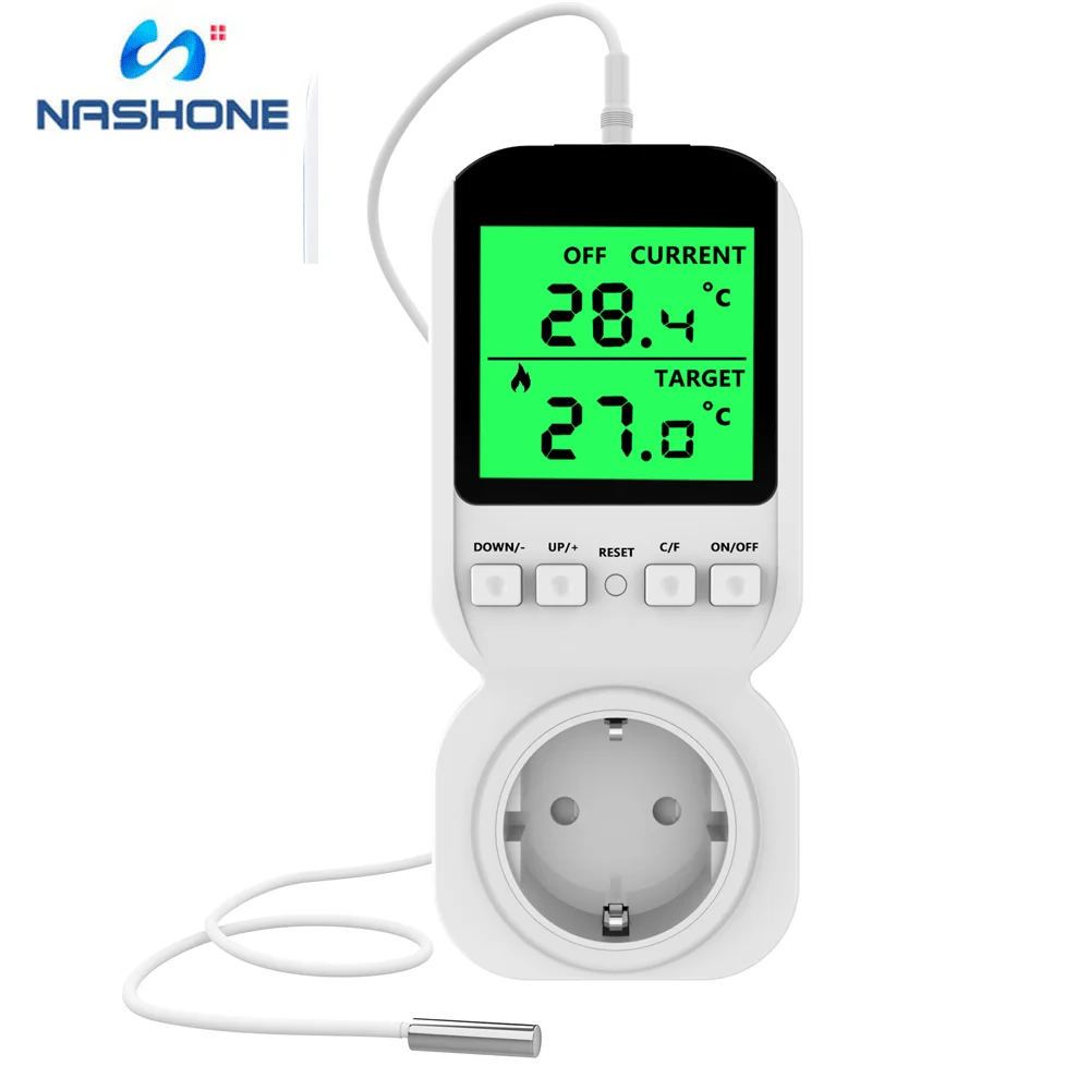 Nashone Thermostat Outlet Plug, Heating Cooling Temperature Controller  Outlet 220Vfor Reptile Terrarium Greenhouse Heater Cooler - AliExpress