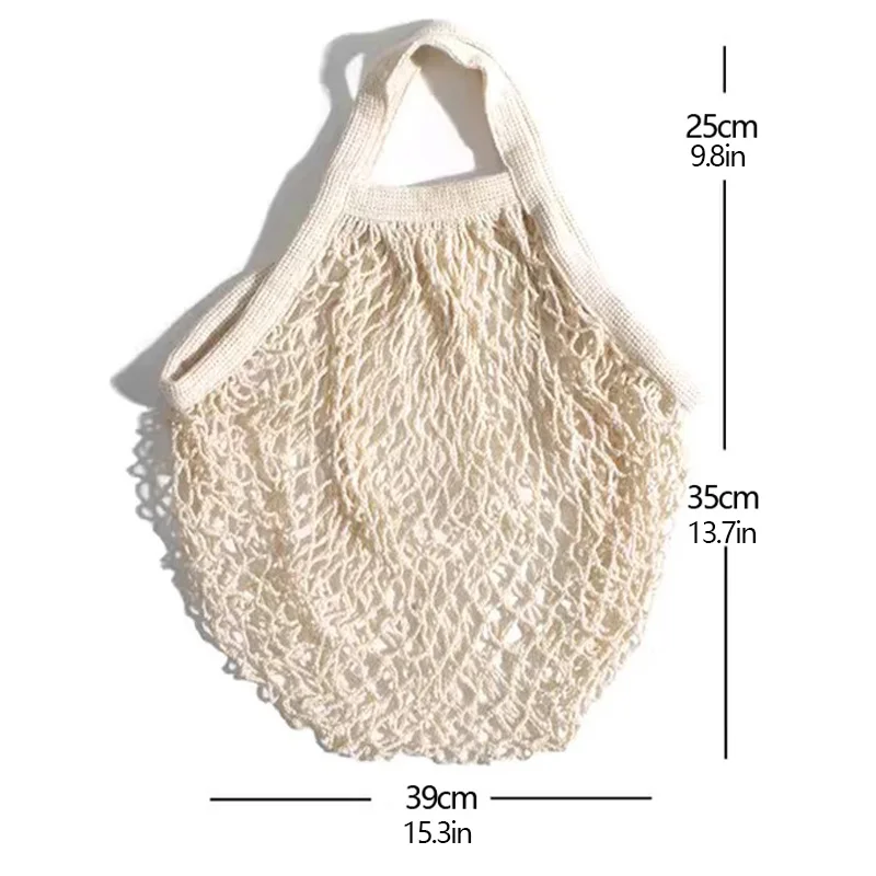 Portable Reusable Washable Cotton Mesh Bags woven Grocery Bags for Fruits and Vegetables Foldable Mesh Bag for Supermarket