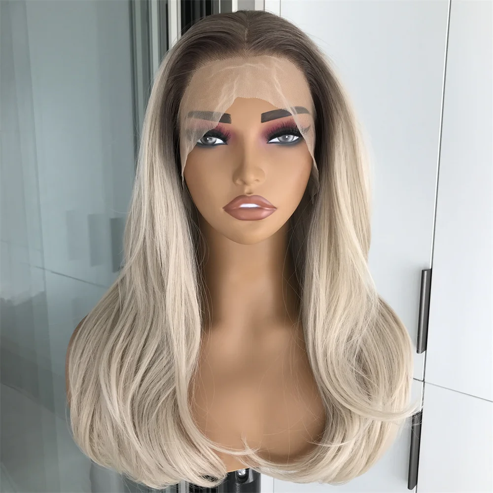 Ombre Blonde 13x4 Synthetic Lace Front Wig for Women Pre Plucked Hairline Natural Looking Heat Resistant Fiber Hair
