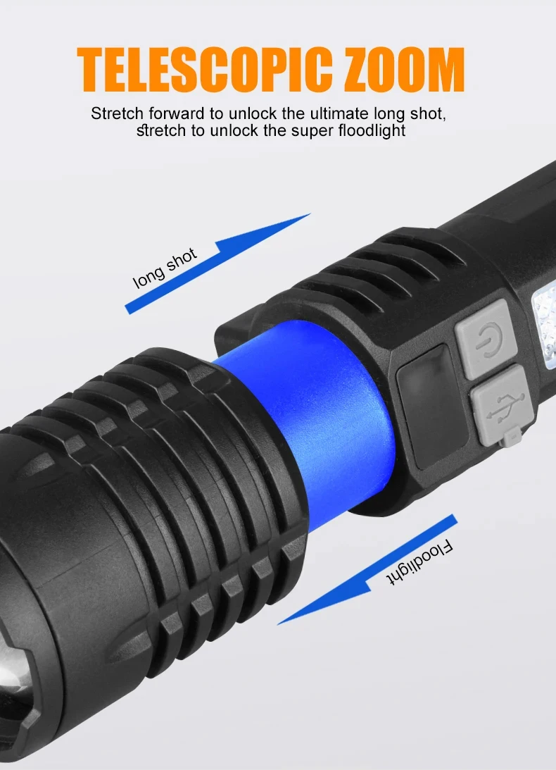 Description Picture 4 of itemPowerful White Laser LED Flashlight With Built-in Battery USB Rechargeable Bright Tactical Torch Outdoor Camping Fishing Lantern