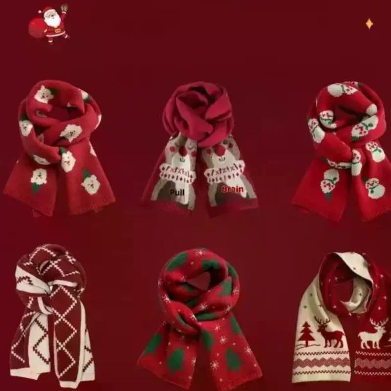 Fashionable Christmas Elk Snowman Scarf Warm Shawl Red Scarf Student Couple Christmas Gift Winter Warm Neck Protection Scarf