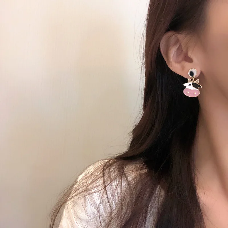 Blue Flower Dangle Earrings For Women Cute Animal Cat Rabbit Elephant Asymmetrical Earring Girls Party Jewelry Gifts