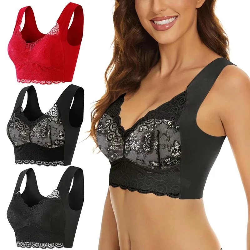 Seamless Gathered Bra Without Steel Ring To Prevent Breast Sagging, European and American Lace Large Size Underwear for Women 3