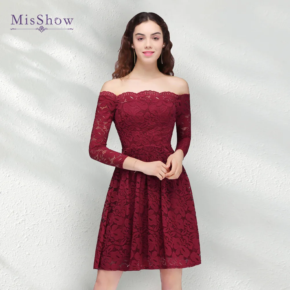 

Short Burgundy Lace Prom Dresses Women 2022 Sexy Off The Shoulder Appliques Elegant Knee-Length Graduation Evening Party Gowns