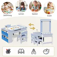 Table pour enfants avec 2 chaises, groupe de sièges pour enfants avec espace de rangement, table de peinture, bureau, table de jeu artisanale en bois 3
