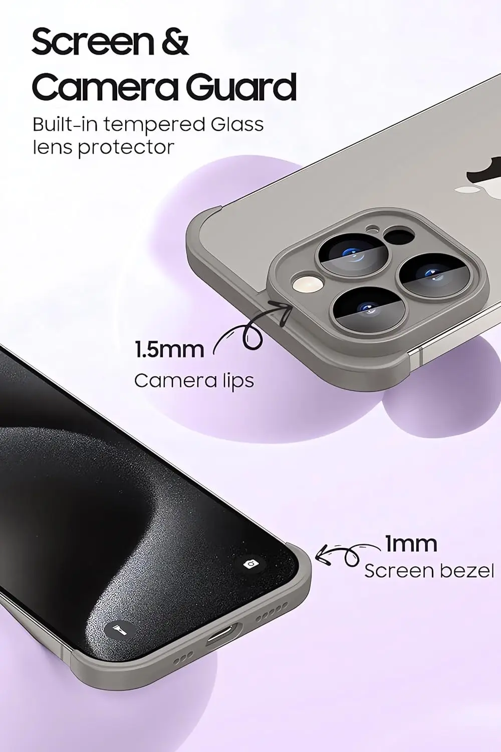 Sleek Gray Frameless Camera Lens Protector Phone Case Cover