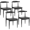 Mid Century Dining Chairs Armless with Backrest Modern Kitchen Chairs Metal Legs Fabric Leather Seat Set of , Black 6
