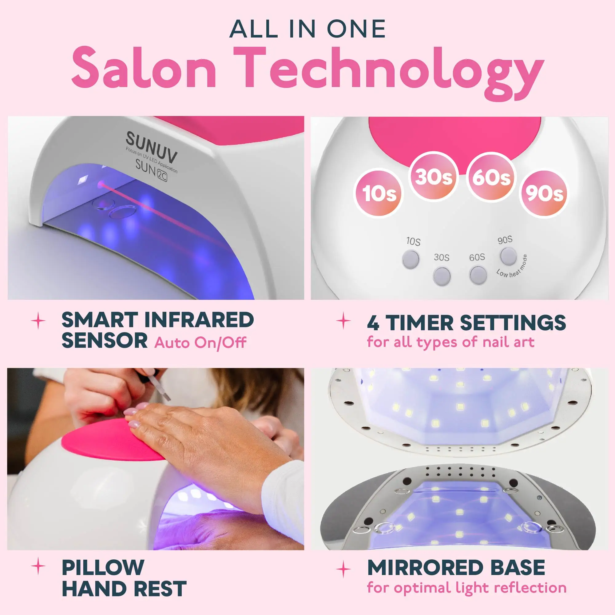 Nail Dryer SUNUV SUN2C 48W UV Lamp for UVLED Gel Dryer Infrared Sensor with Rose Silicone Pad Salon Use