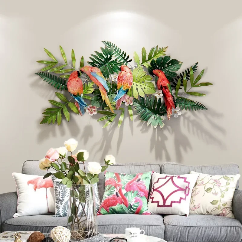 

Creative Tropical Flowers and Birds Wall Decorations Porch Background Wall Decoration Pendants Wrought Iron Wall Hangings