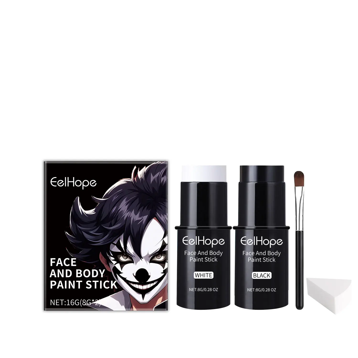 Halloween Black White Face Painting Kit Lasting Waterproof Color Smooth Draw Quick Dry DIY Body Art Painting Pigment Makeup Set 2