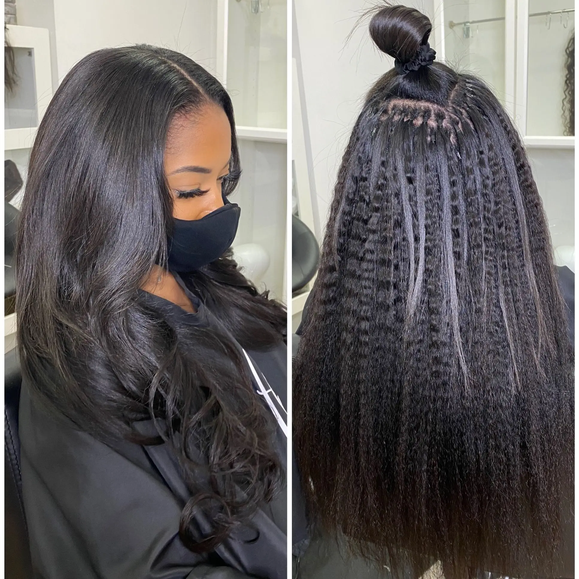 Boymia Micro Loop Hair Extensions Kinky Straight 12"-26" Brazilian Remy Micro Ring Link Hair Natural Black 1B Bulk 50pcs