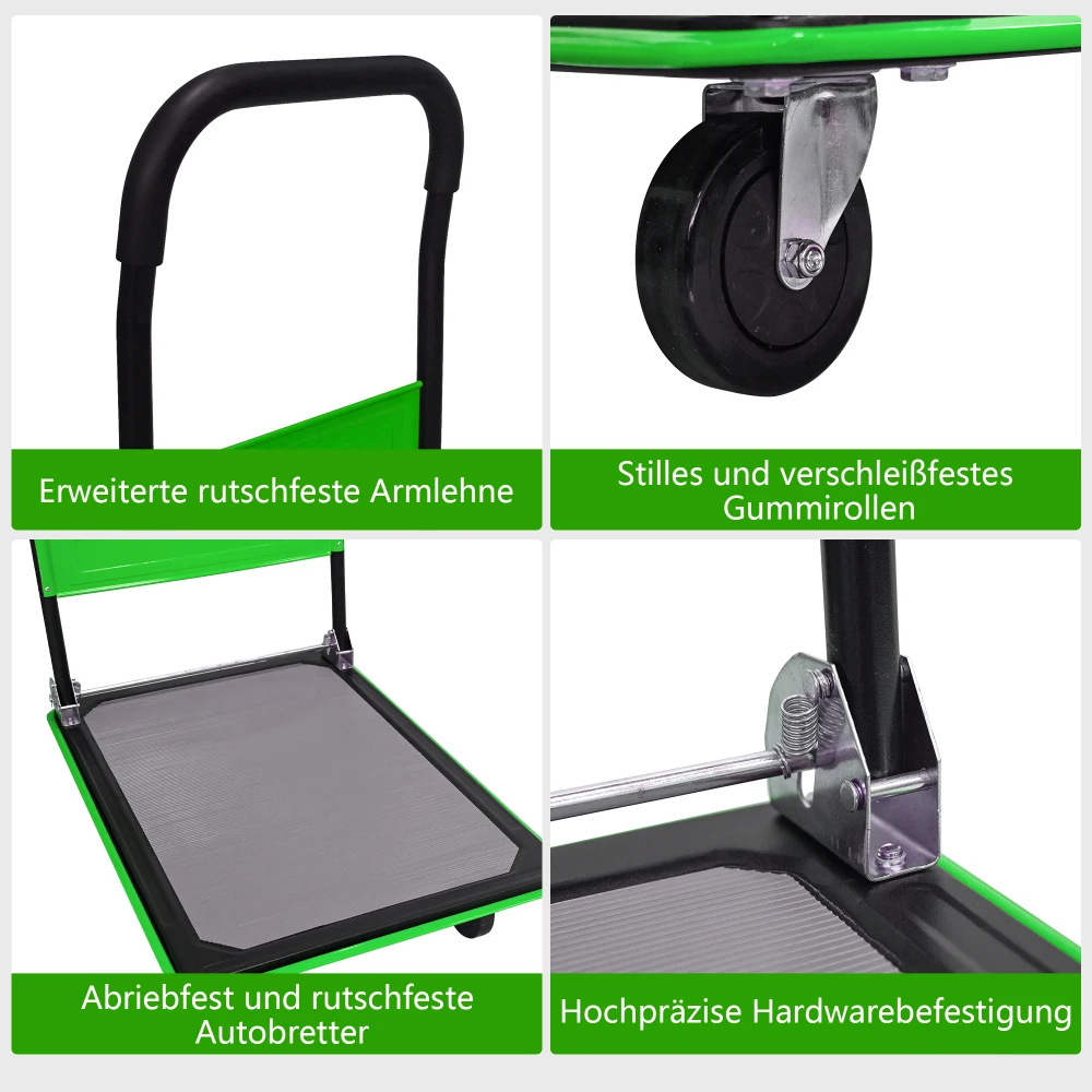 Flachbett-Trolley, Plattformwagen mit 150 KG Tragfähigkeit, 360-Grad-Schwenkräder, Faltbarer Trolley für Beladung und Lagerung – Detail 25