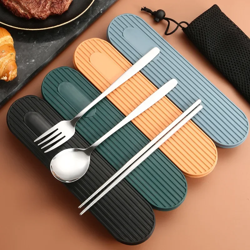 Spoon Fork Chopsticks Set 3PCS/Set Dinnerware Cutlery 304 Stainless Steel Tableware With Box Holder Portable Kitchen Accessories cutlery set western style cutlery set picnic cutlery set stainless steel cutlery set picnic tableware camping cutlery set