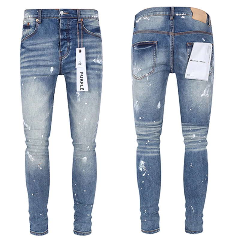 

Autumn Winter Daily Casual New Purple Brand Slim Long Pants Classic Simple Washed Do Old Graffiti Stretch Jeans