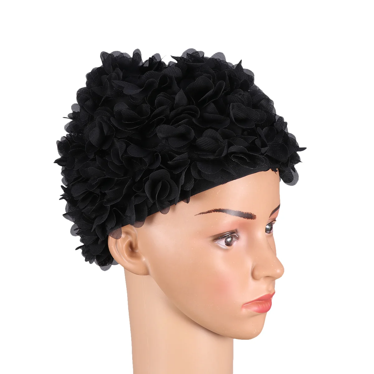 

3D Flower Petals Shaped Swim Fashion Swimming Hat Adults Bathing Black