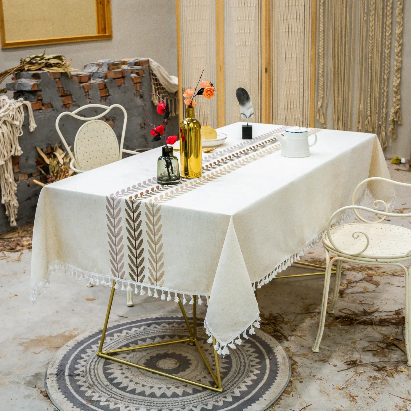 Nappe Rectangulaire En Coton Et Lin - Anti-poussière - Facile