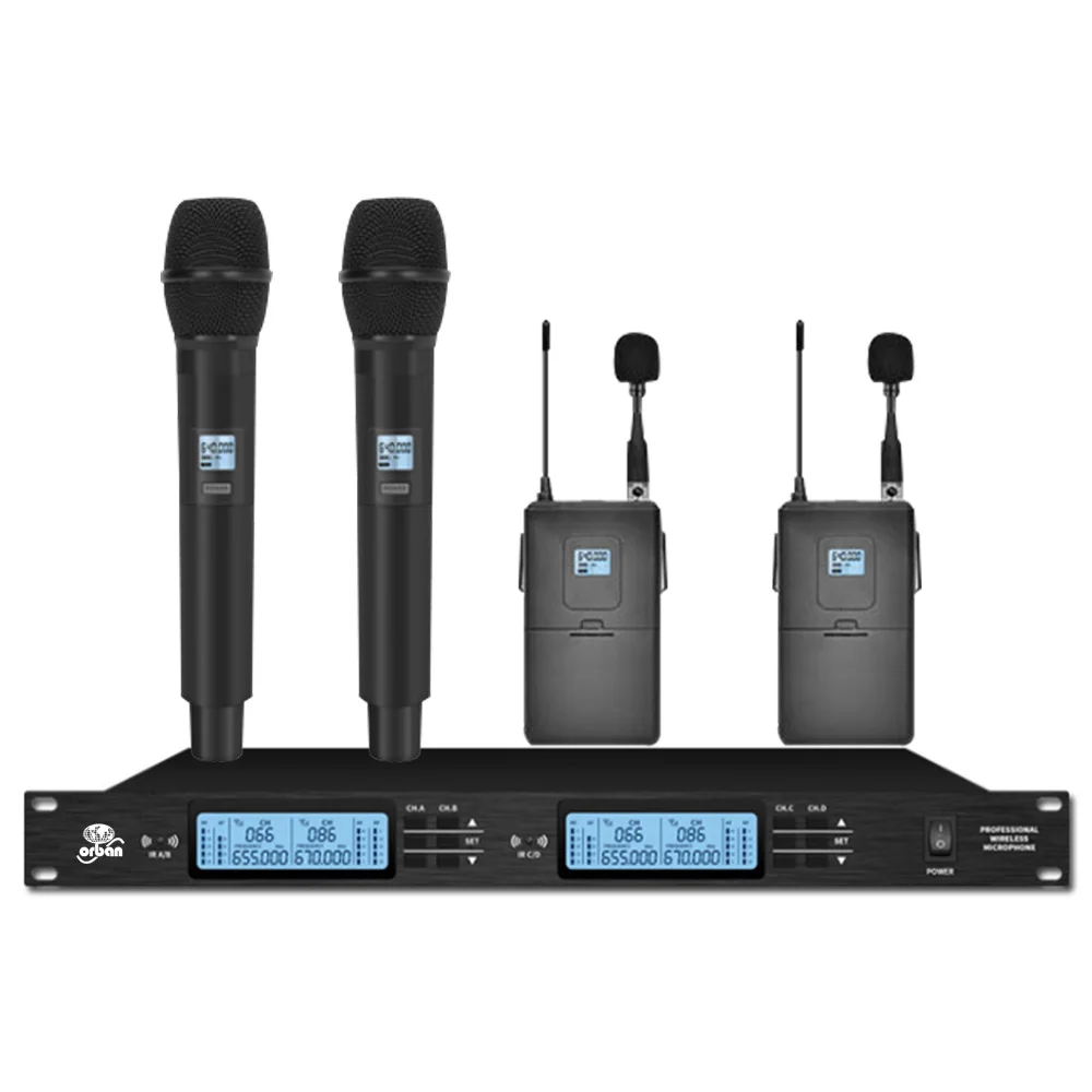 UHF Wireless Microphone System 4 Channel Conference Microphone for Large and Small Conference Room Microphones