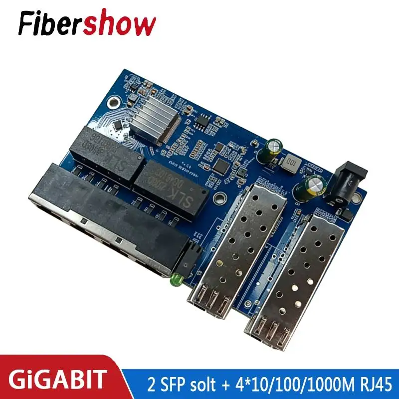 Gigabit Ethernet switch Fiber Optical Media Converter 4 RJ45 2 SFP 10/100/1000M UTP fiber Port Board PCBA 2F4E