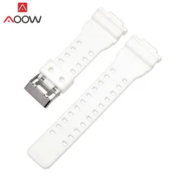 Elegant 16mm Resin Sports Watchband with Gold Buckle - Waterproof Replacement Bracelet - 16mm (White)