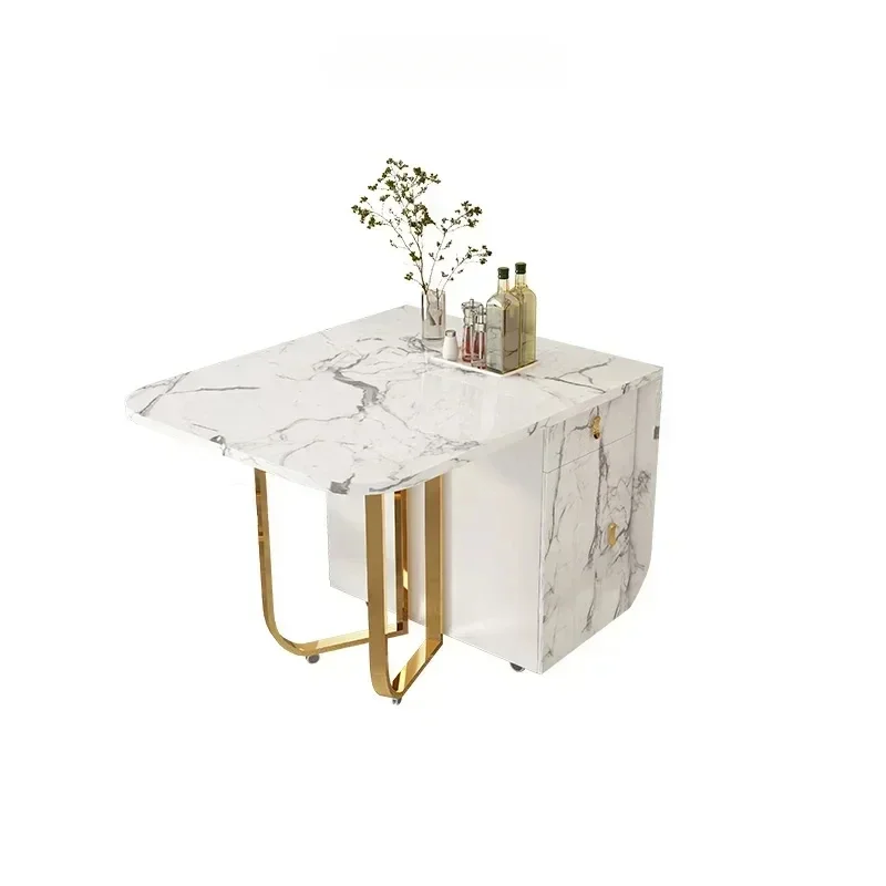 Movable Folding Dining Table with Storage Rack and 2 Drawers Extendable Versatile Kitchen Table and Metal Folding Dining Chairs