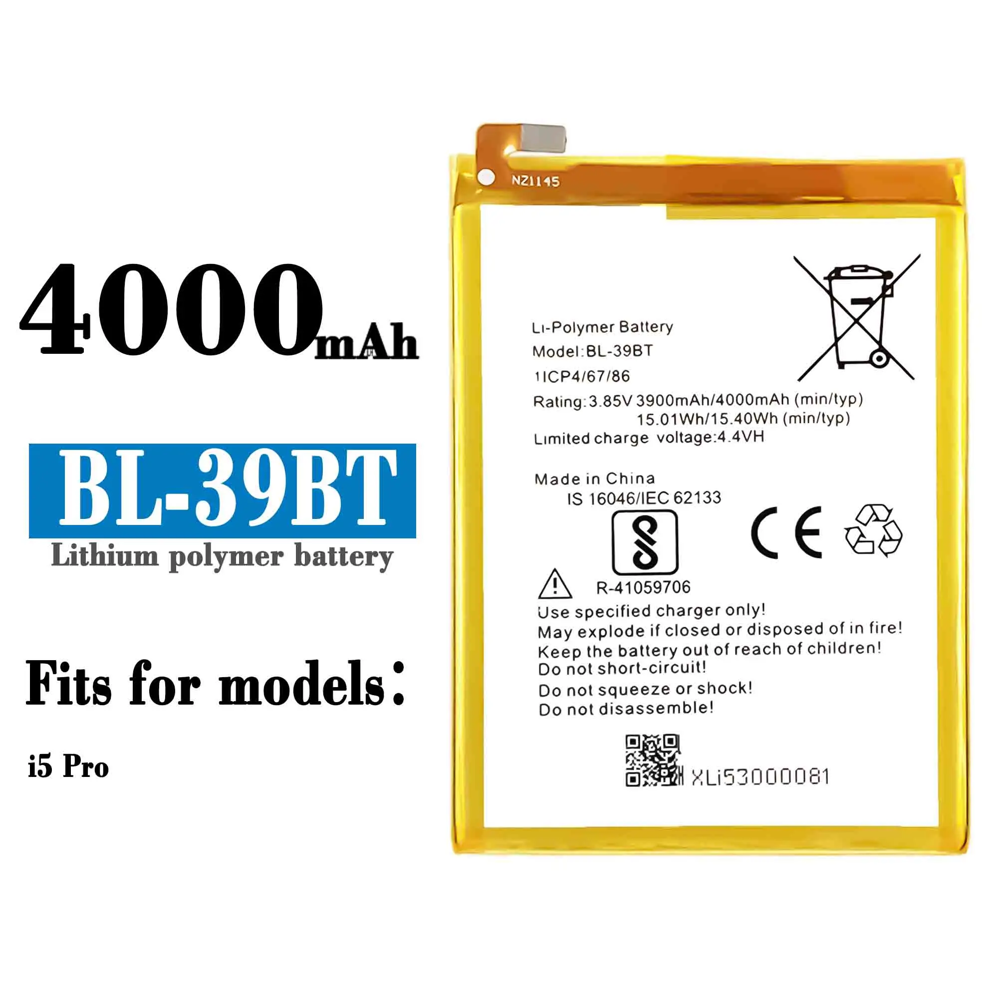 

Compatible For Tecno / i5 Pro BL-39BT 4000mAh Phone Battery Series