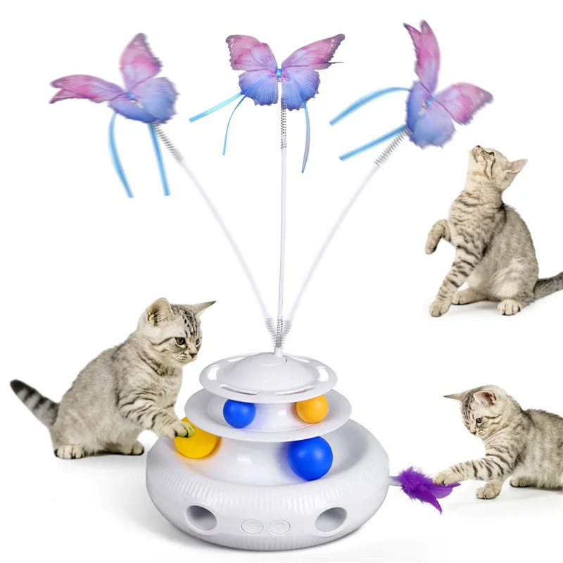 3 In 1 Cat Smart Toy Butterfly 360 ° Hovering Feather Telescopico Whack-A-Mole Machine Piccola Palla Per Stuzzicare Il Self Hey Pet Toy