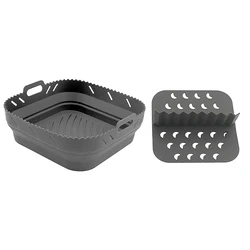 Premium Silicone Air Fryer Liner with Separator - Easy - Clean, Foldable Design (Dark Grey)