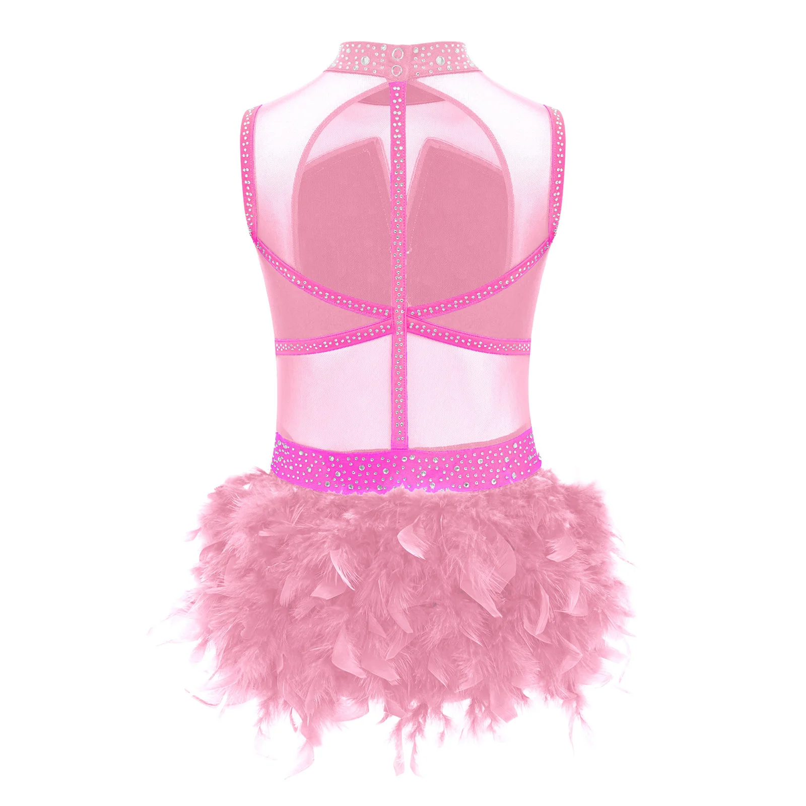 Kinder Mädchen Eiskunstlauf Latin Jazz Dance Samba Rumba Cha-cha Trikot Glänzende Strass Sheer Mesh Feder Rock Body – Detail 4