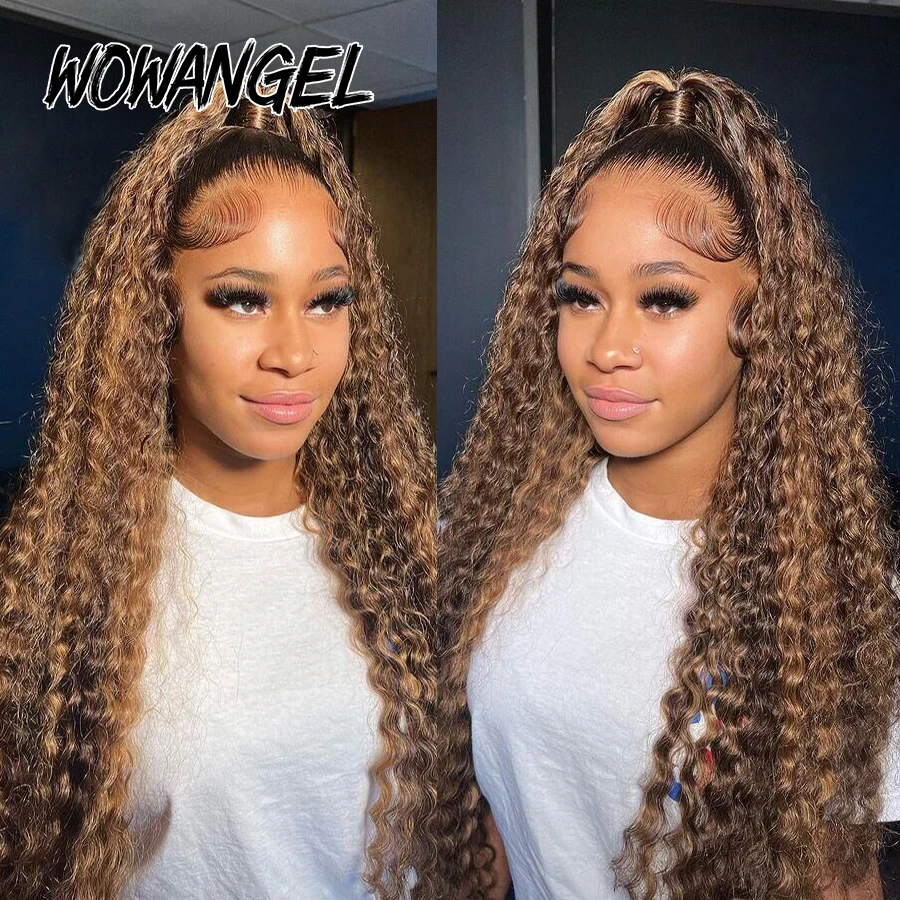 WOWANGEL 13X6 HD Lace Front Wigs Highlight Curly Wigs Bye Bye Knots 13x4 Lace Frontal Human Hair Wigs Water Wave Wigs For Woman