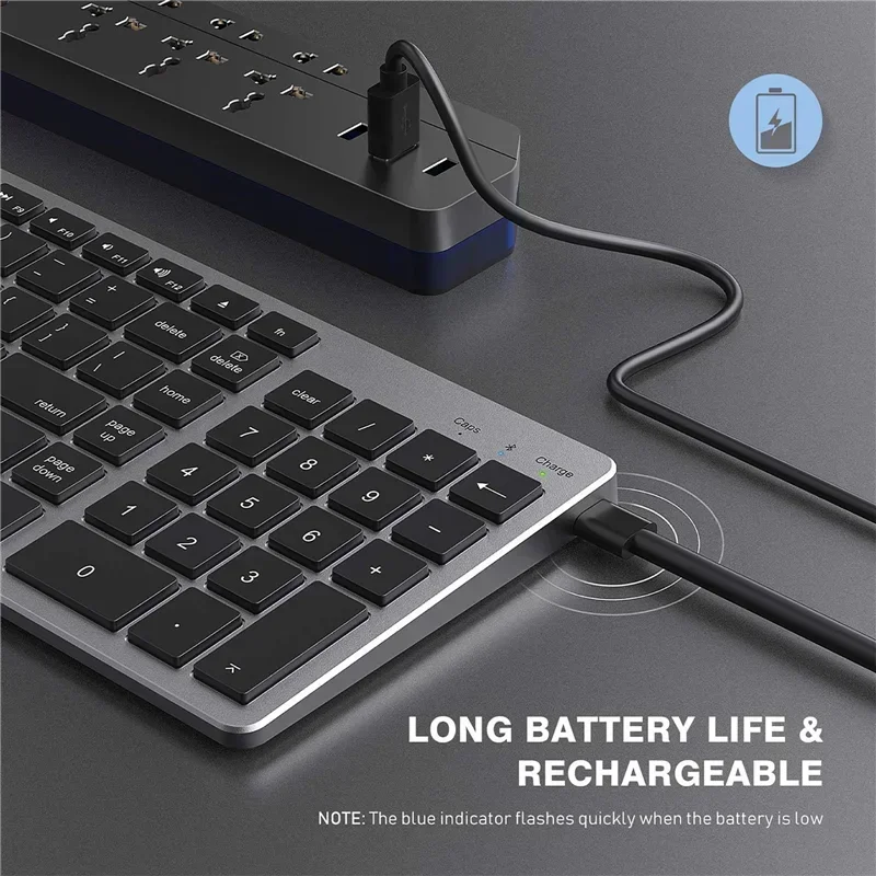 2.4G/블루투스 연결 초슬림 무선 키보드 및 마우스 세트(Mac OS/iOS/iPad MacBook Type-C 마이크로 충전식 키보드)