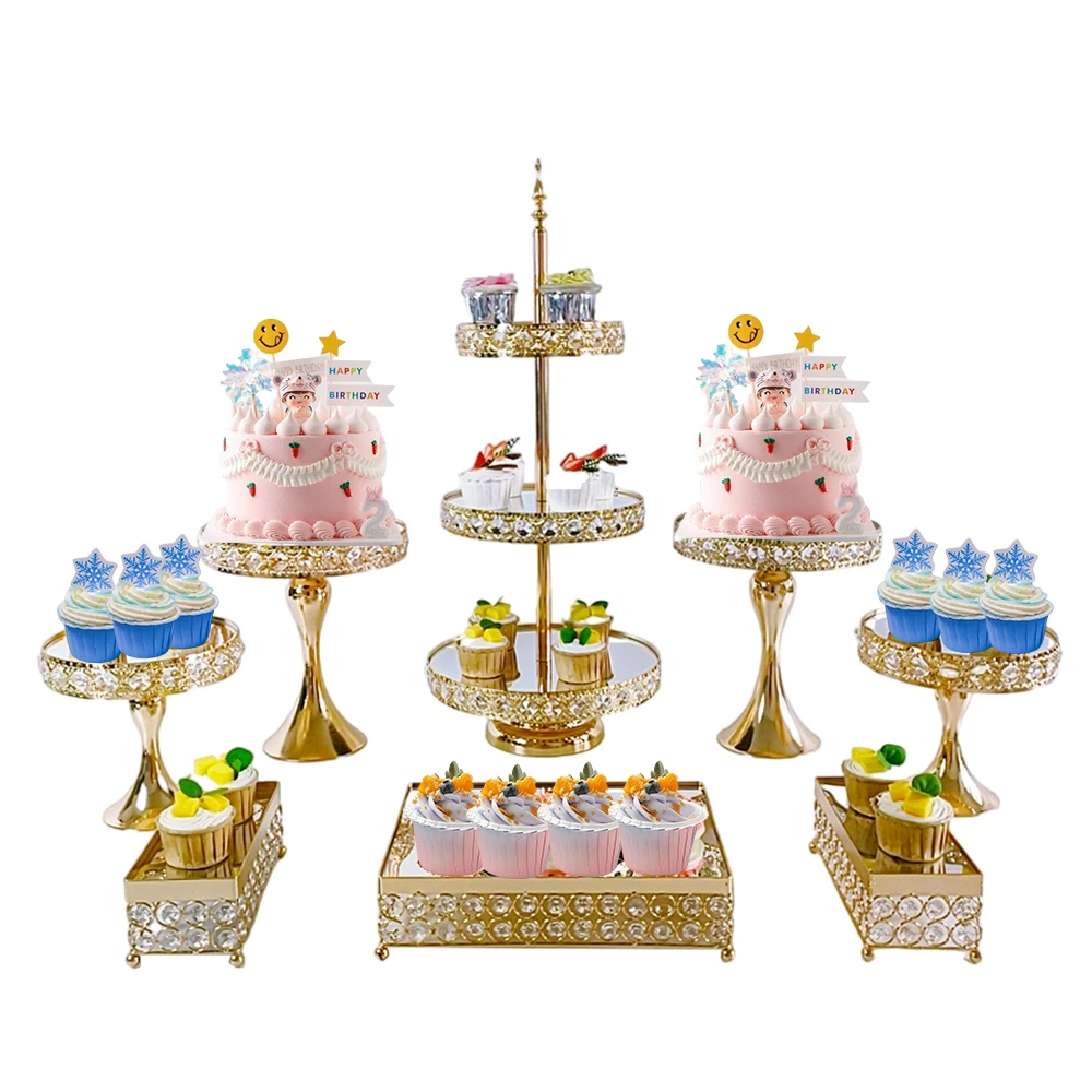 

8Pcs/Lot Crystal Cake Stand Cupcake Stand Gold Silver Dessert Stand for Wedding Event Party Decoration table centerpieces