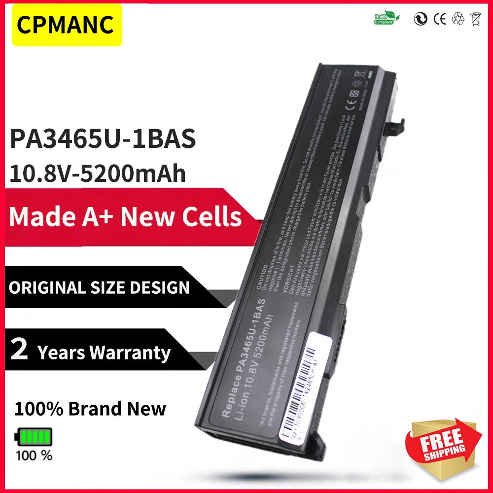 

CPMANC PA3465U-1BAS PA3465U 10.8V 5200mAh Laptop Battery For Toshiba Satellite A100 A105 A110 A135 M105 M55 M70 Pro A100 Series