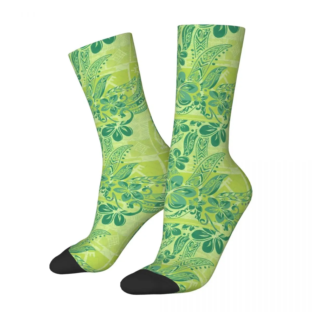 Calzino Pazzo Per Uomo Green Malu Mana Abstract Hip Hop Harajuku Samoan Happy Quality Pattern Boys Crew Compression Sock Casual