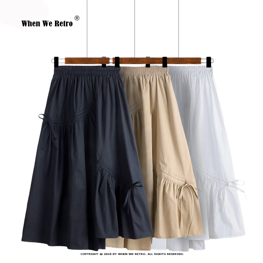 

2023 New Spring Swing Skirt for Women Solid Color Irregular Drawstring Bow White Black Korean A Line All-match Long Skirs RS671