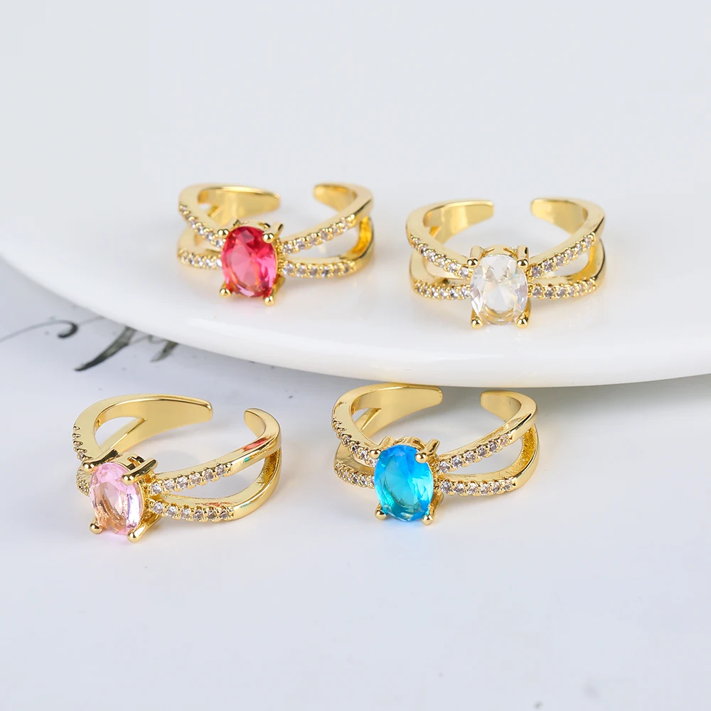 Vintage Gem Double Layer Zircon Diamond Set with Adjustable Opening Ring Style Simple Women's