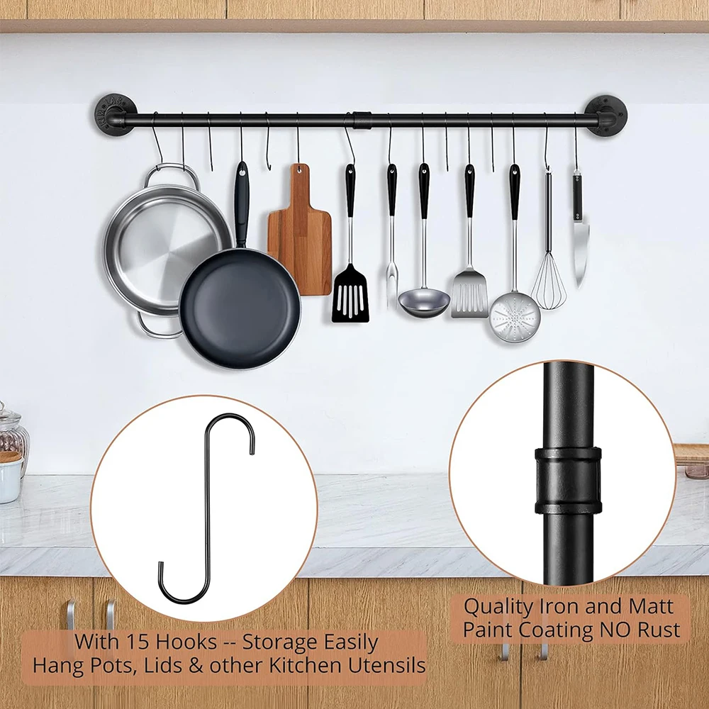Wall Mounted Storage Rack with 10 Hooks Pan Pot Lid Shovel Spoon Organizer Hanging Iron Rack Kitchen Utensils 4