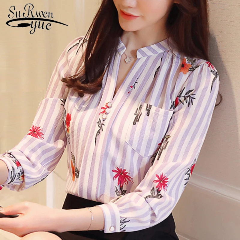 Camisa de manga larga mujer, Blusa de gasa con estampado Floral, a la moda, estilo OL, Z0001, 2021|Blusa| - AliExpress