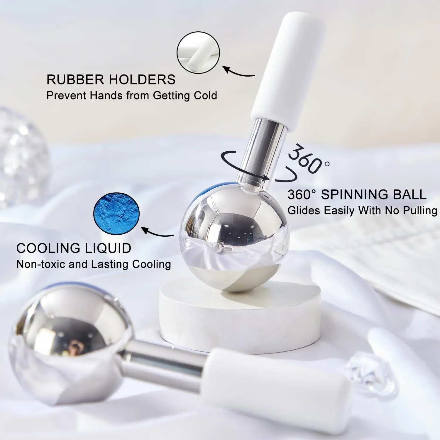 360 Rotating Large Ice Globe Stainless Steel Beauty Facial Massager for Face Eye