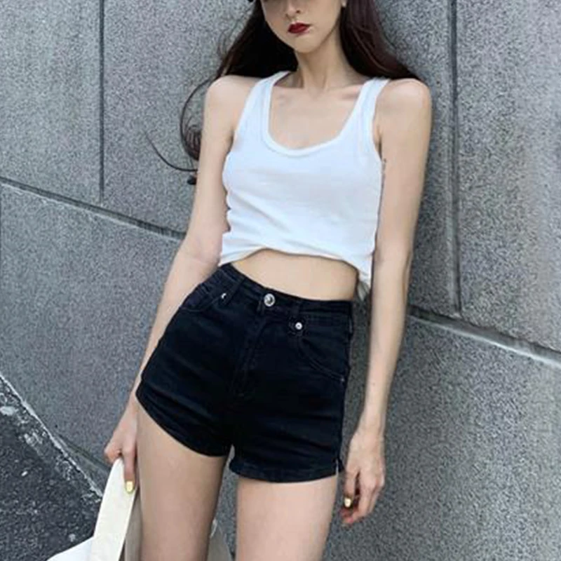 Summer New Vintage High Waist Casual Fashion Elastic Short Jeans Ladies Streetwear All-match Slim Denim Shorts Women's Clothing