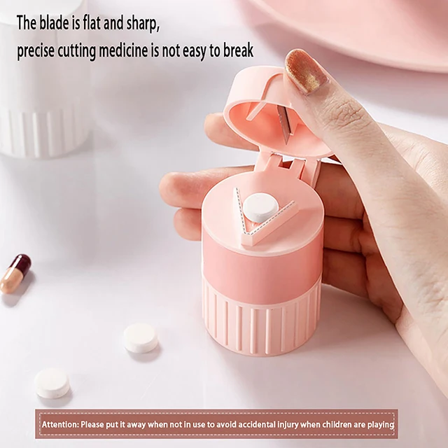 4 In 1 Portable 4 Layer Powder Tablet Grinder Powder Pill Cutter Medicine Splitter Box Storage Crusher Portable Pill Box 6
