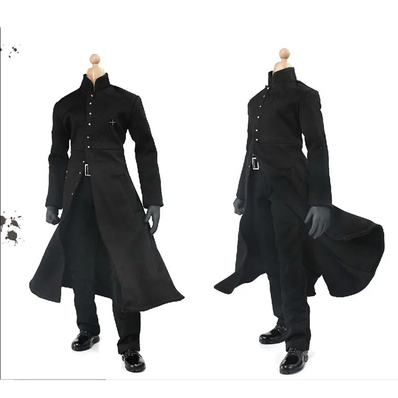 

DOLLSFIGURE CC263 Gothic 1/6 Scale Men's Clothes Black Long Cloak Overcoat Coat Pants Belt Set Accessory for 12 inches Male Body