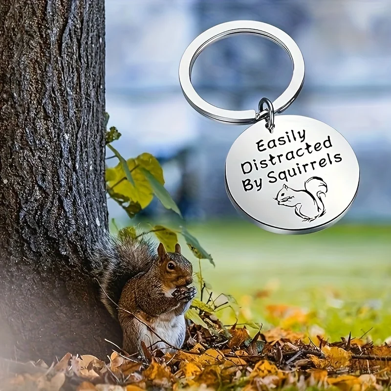 

Брелок из нержавеющей стали, забавный подарок для любителей белки, прочный круглый брелок для любителей животных