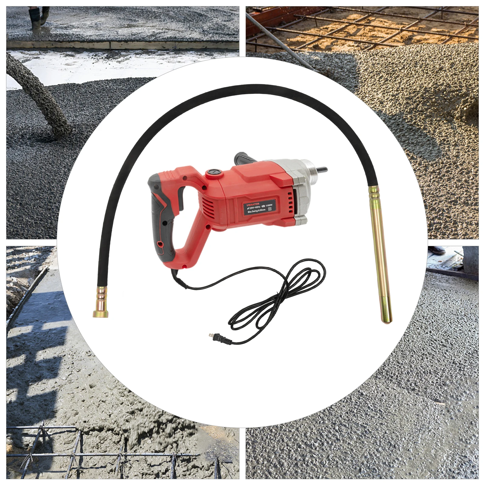 1100w Lightweight Handheld Electric Concrete Vibrator w/2m Hose Remove Air Bubble 160Hz