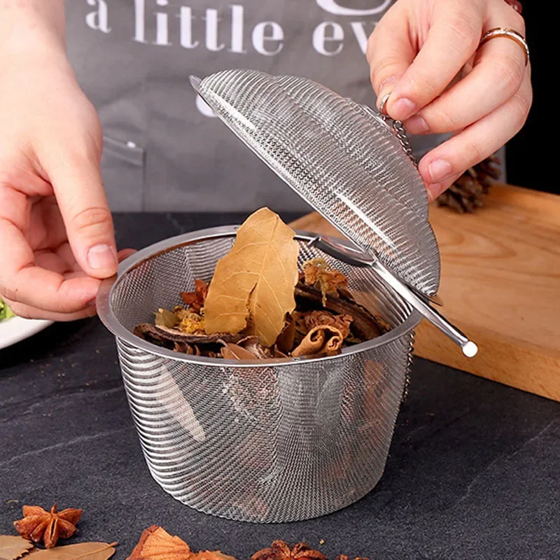 Reusable Stainless Mesh Herbal Strainer Teakettle Locking Tea Filter Infuser Spice Seasoning Ball Basket
